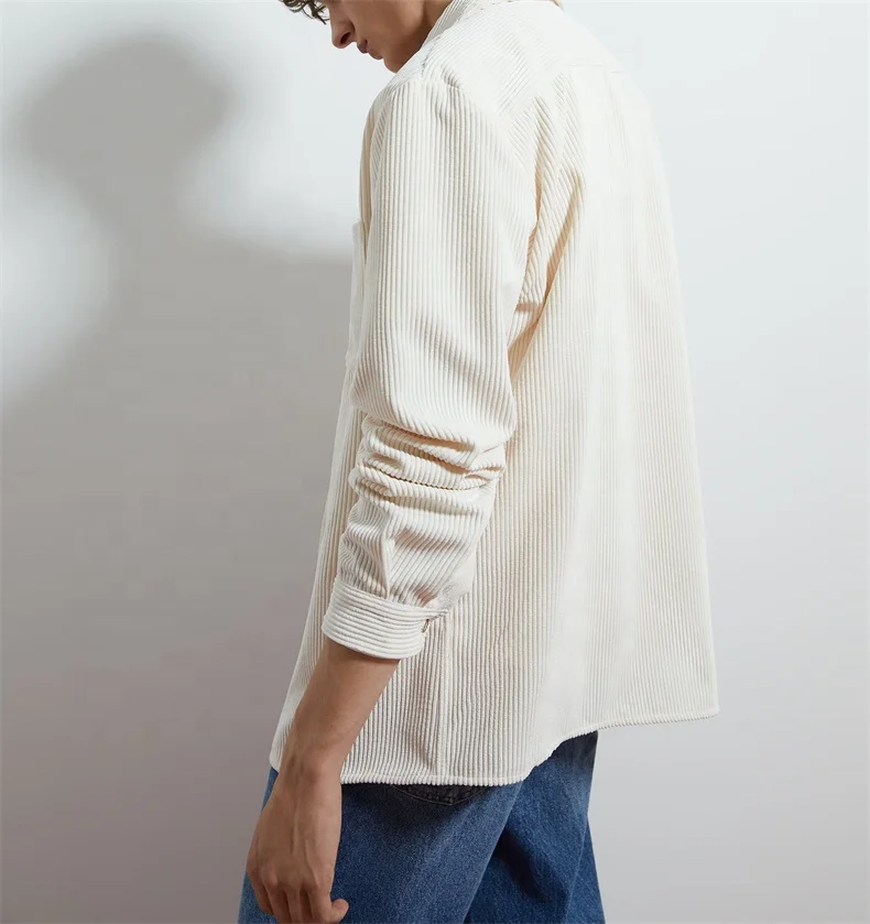 Custom New Fashion Mens White Overshirt Jackets Corduroy Shirt Men for Spring and Autumn