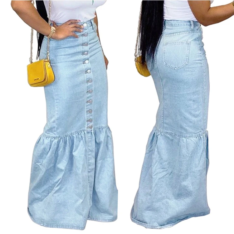 Fishtail Denim Skirt,Long Jeans Skirts 