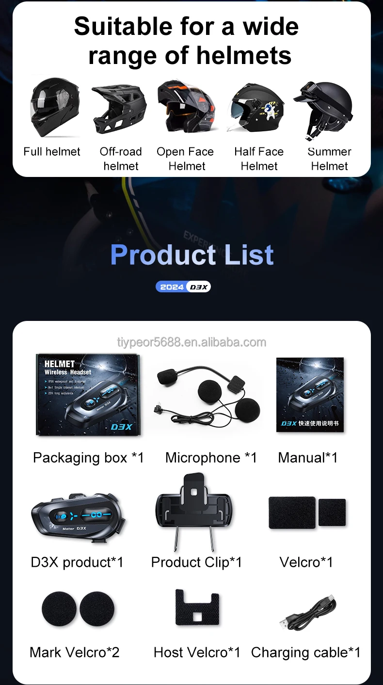 product tiypeor motorcycle bluetooth headset with 6 riders helmet intercom music sharing noise cancellation fm radio microphone-10