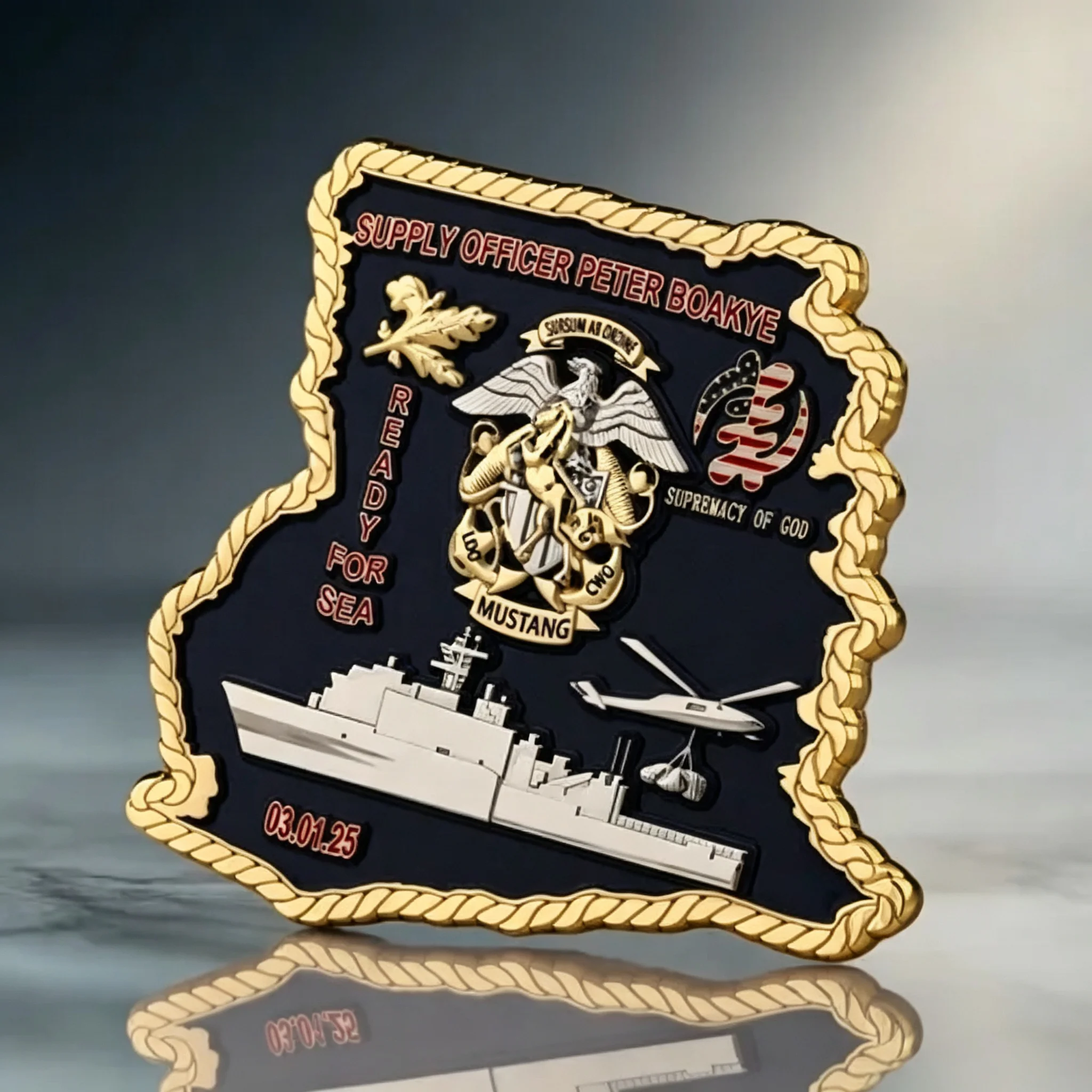Ghana-shaped Navy Supply Corps officer coin
