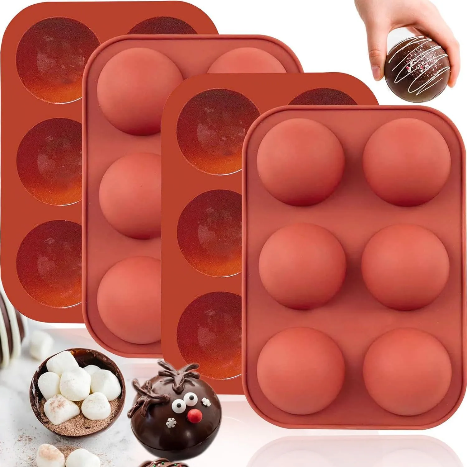 Chocolate Molds Silicone with 6 Semi Sphere Jelly Holes Half Round Jello Dome Mousse Cocoa Bomb Ball Baking Molds details