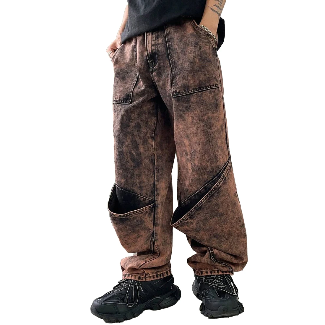 XUCHANG Men Fashion Streetwear Custom Stone Washed Denim Straight Leg Cargo Jeans Pants