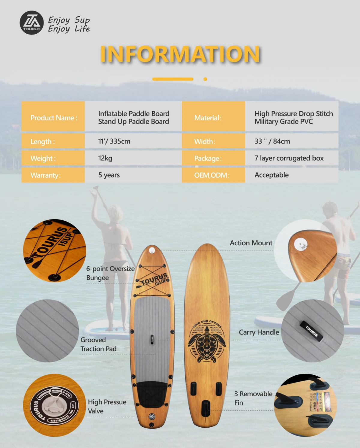 Tourus 2022 Wood Style Paddle Sup Padel Boards Paddle Board Inflatable