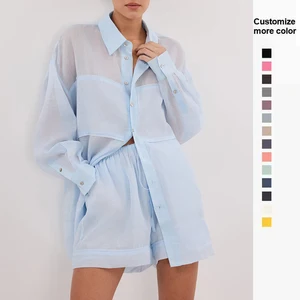Top Quality Factory Customized Summer Linen Casual Shorts Set 100% Linen Loose Blouse and Shorts 2-Piece Set