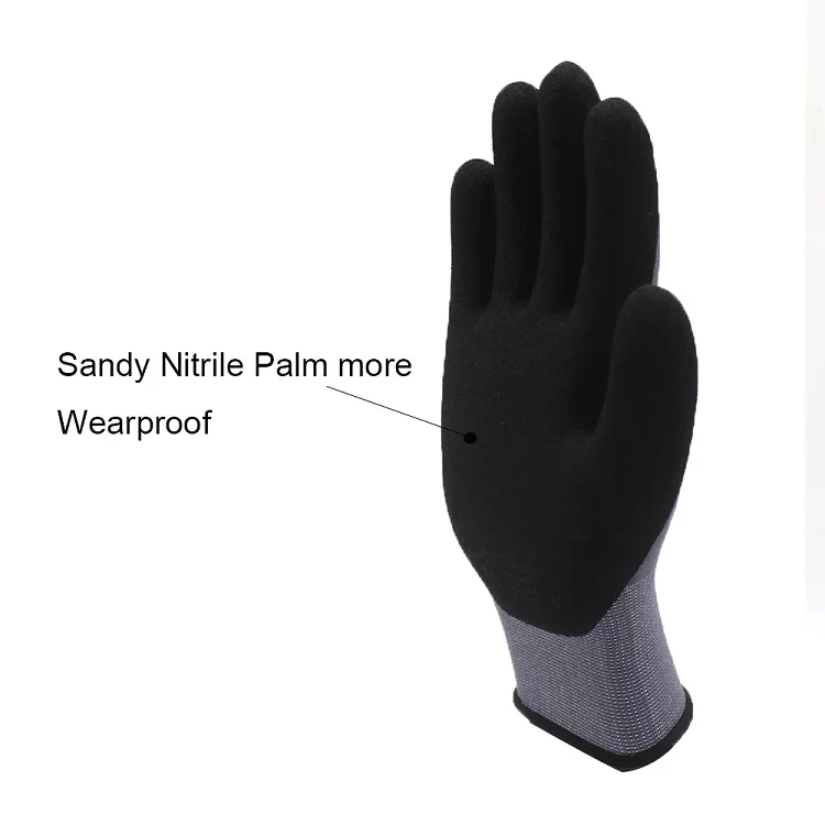 
HYJ403 Black Sandy Finished Nitrile Palm Coated Work Industrial Nitrile Gloves 