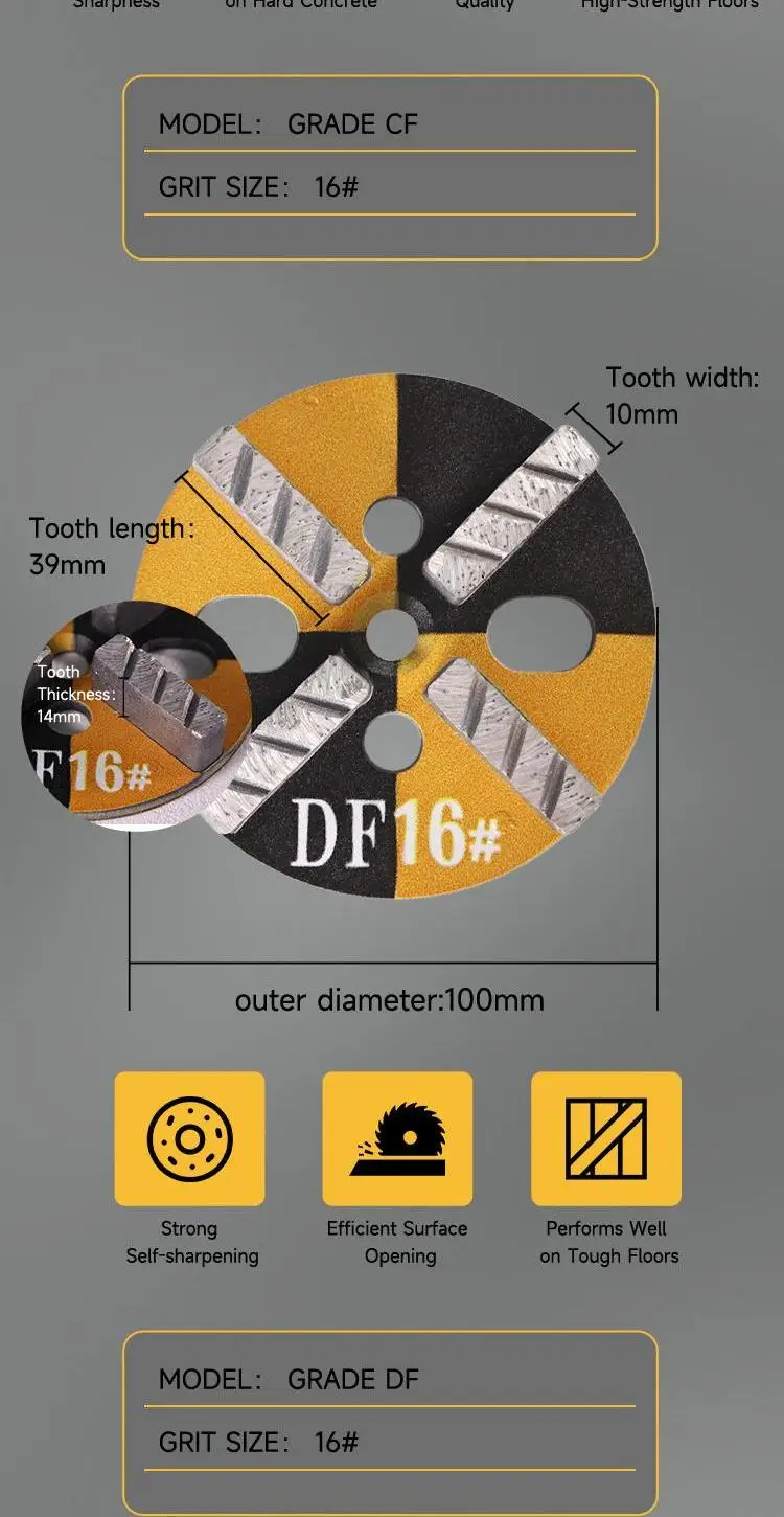 100mm 4'' 16# Industrial Diamond Grinding Blocks Floor Grinding Discs for Concrete Pavement Polishing