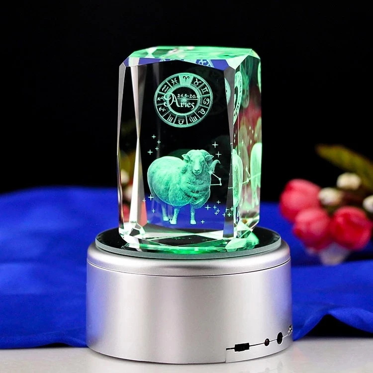 Unique design 3d laser engraved glass 3d led cube light for souvenirs