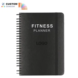New Arrival A5 Custom Gym Notebook Weekly Planner Healthy Spiral Fitness Journal Black Hardcover Workout Tracker PP Paper Cover