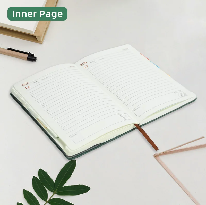 2026 2027 Custom Logo Printing Pu Leather Cover A5 Spanish Diary Journal Agendas Notebook With Pen Holder