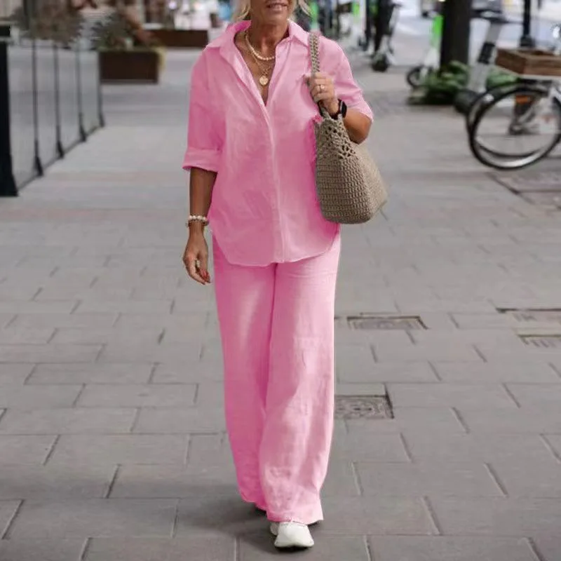 2025 New Spring Summer Women's Shirt Pants Sets Ladies Clothes Casual Fashion Linen Plus aperçu 5