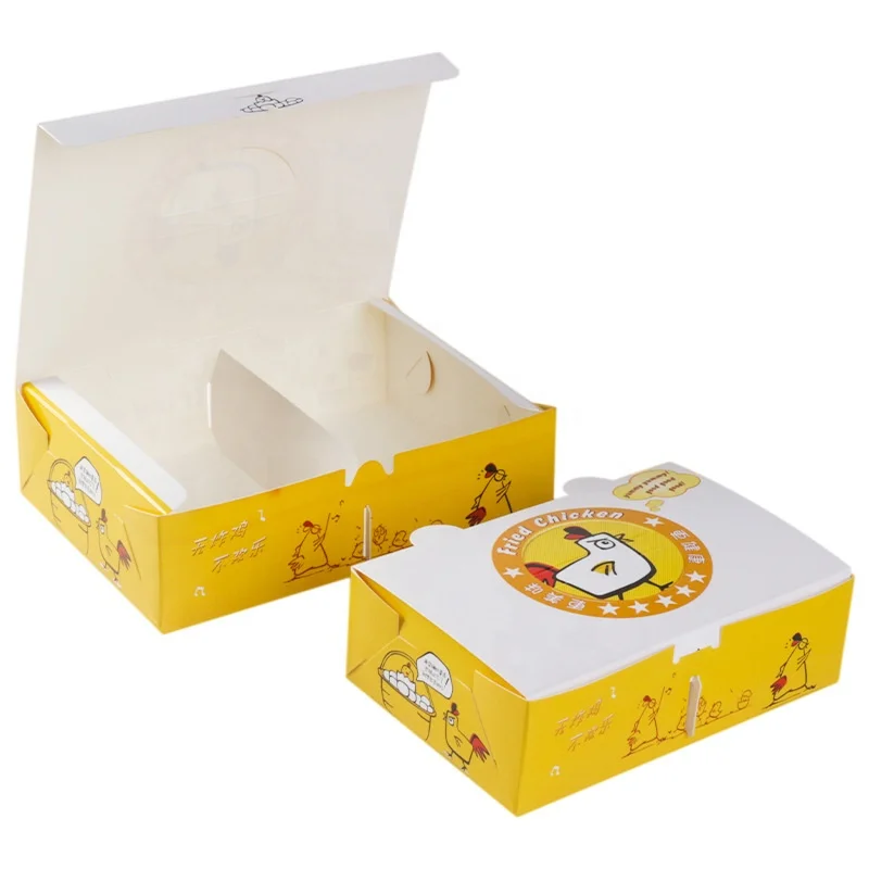 Disposable Gridded Fried Chicken Takeaway Snack Package Box Coated Paper Lunch Box Waterproof