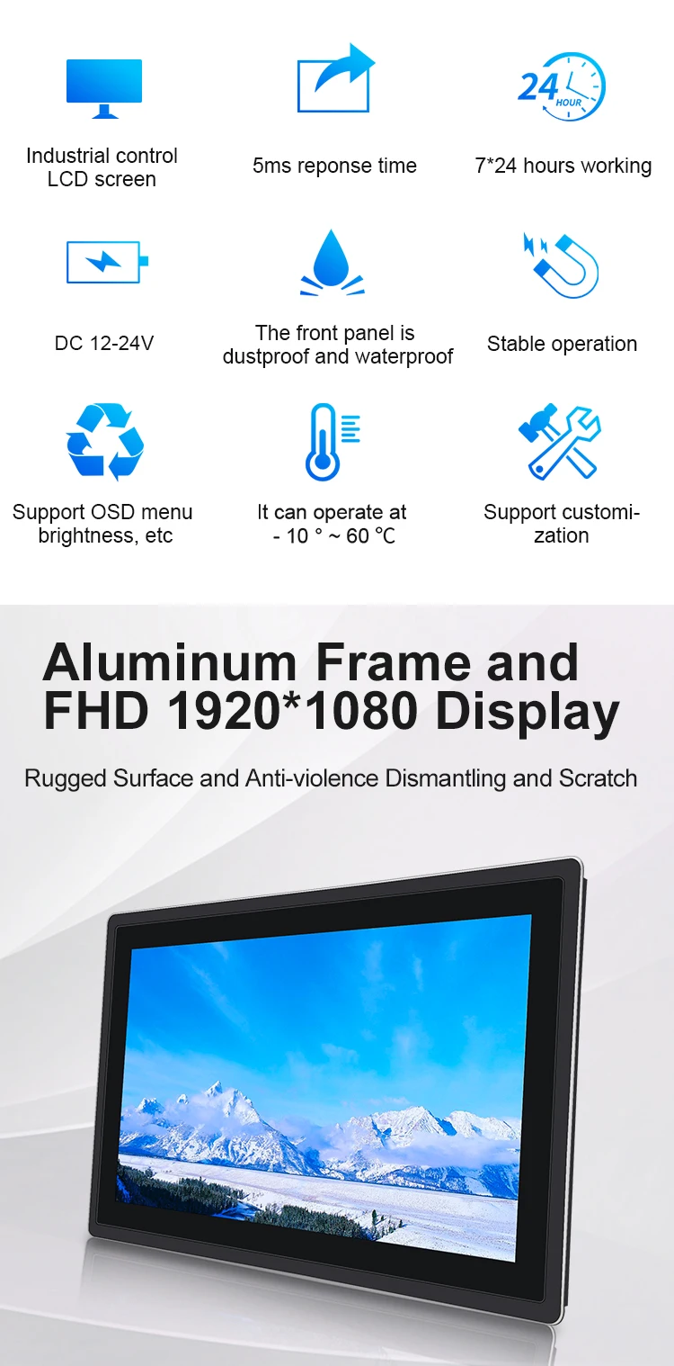 21.5" Industrial Grade Capacitive Multi-Touch Screen Monitor IP65 Waterproof Embedded Display Dustproof New