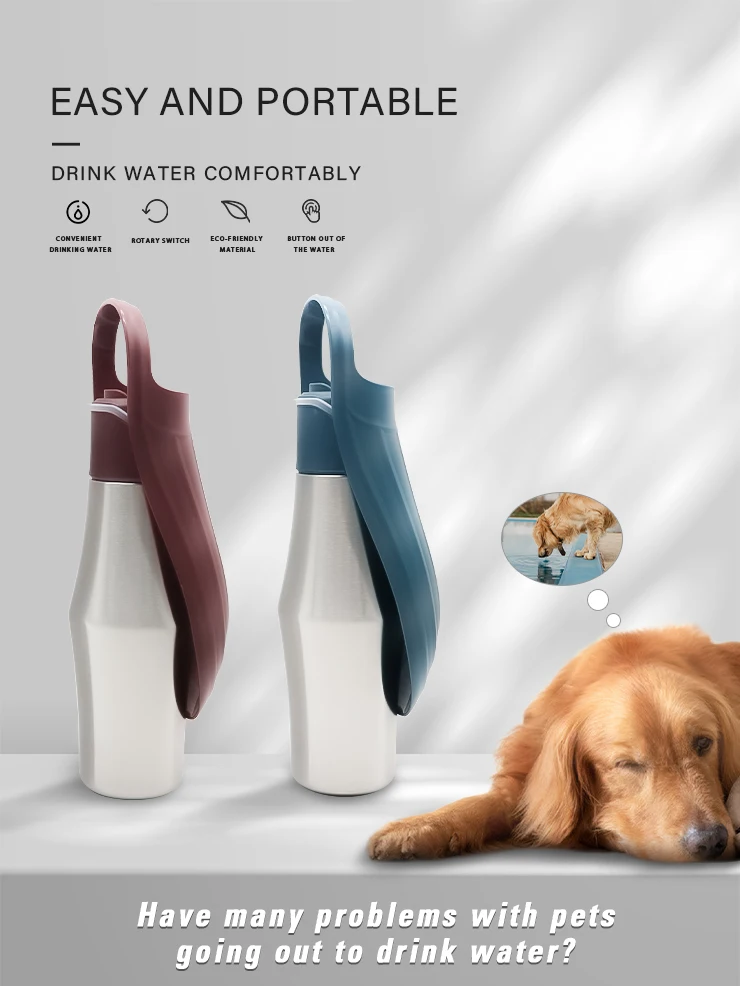 Portable Stainless Steel Portable Dog Water Bottle Big Dog Travel Water Bottle 2 In 1 Pet Water