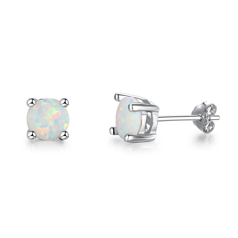 6Mm Opal and Semi Precious Ear Studs 925 Sterling Silver For Women and Girls