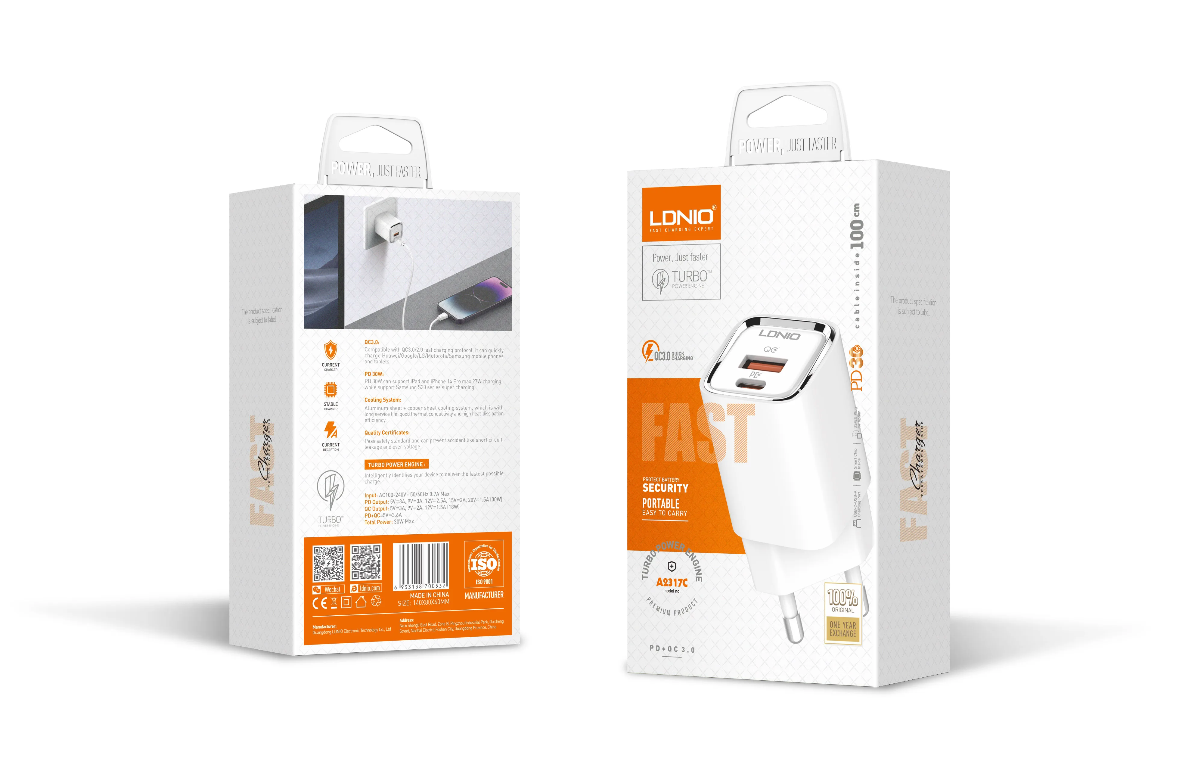 LDNIO A2317C 30W High Power Fast Wall Charger  PD QC  Fast Charging USB Port Portable Phone Fast Charger