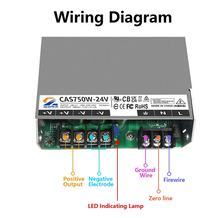 CHENG LIANG CL-CAS-750W-12V Switching Mode AC-DC Power Supply 750W 24V 15A Waterproof High Efficiency 0.88 3.5-Year Warranty