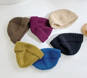 RTS Cute Knit Baby Knit Hat Plain Kids Beanie Hat Warm Kids Winter Hats