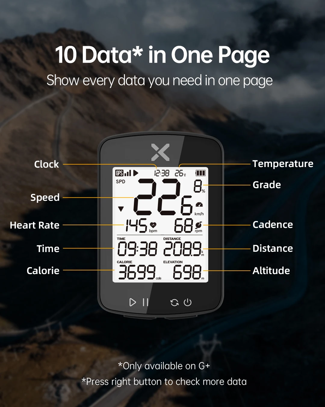 Ciclocomputer GPS G+ XOSS Con Bluetooth E ANT+ – 15 Funzioni, Impermeabile IPX7, Batteria 25h, Sincronizzazione Con Strava