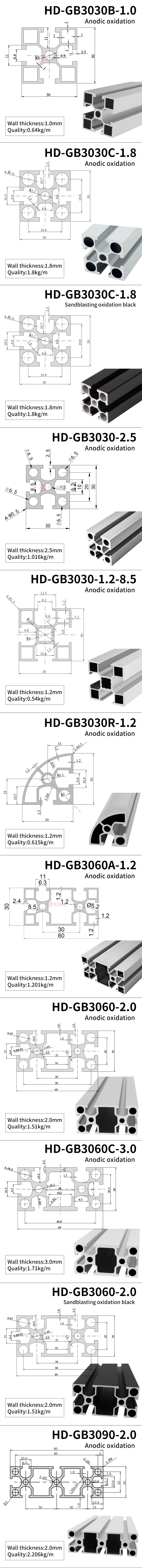 product 3030 series industrial extruded aluminum profile assembly line workbench aluminum alloy 3030 aluminum profile 20 thick-15