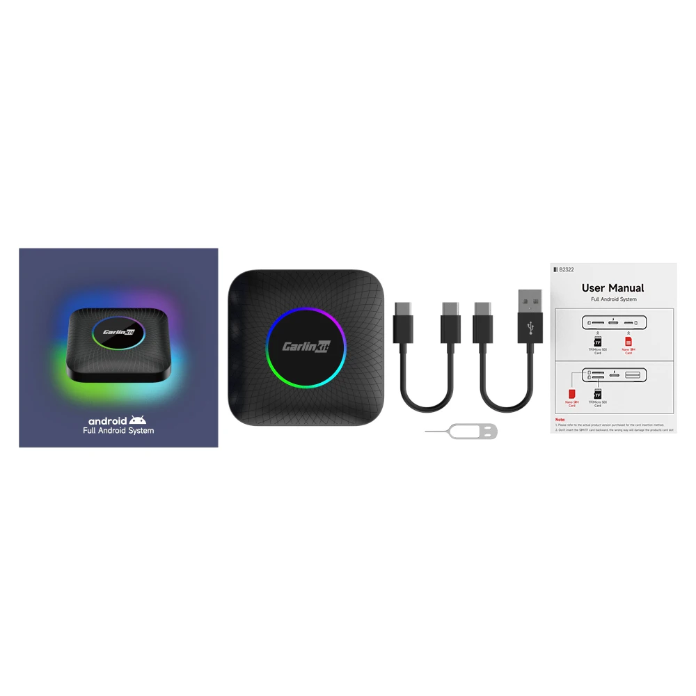 Carlinkit Tbox Ambient Android 13 Wireless Carplay Adapter, 8+
