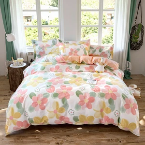 Modern Luxury Quality 100% Cotton Duvet Cover Set Breathable Soft Garden Flower Bedding Sheet 4-Piece Home Bed Set Printed Plant