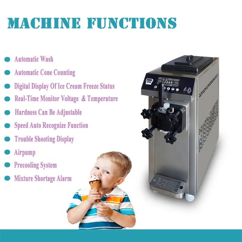 Single Nozzle Soft Serve Ice Cream Machine Full SS Ice Cream Maker Frozen Yogurt Machine Mini