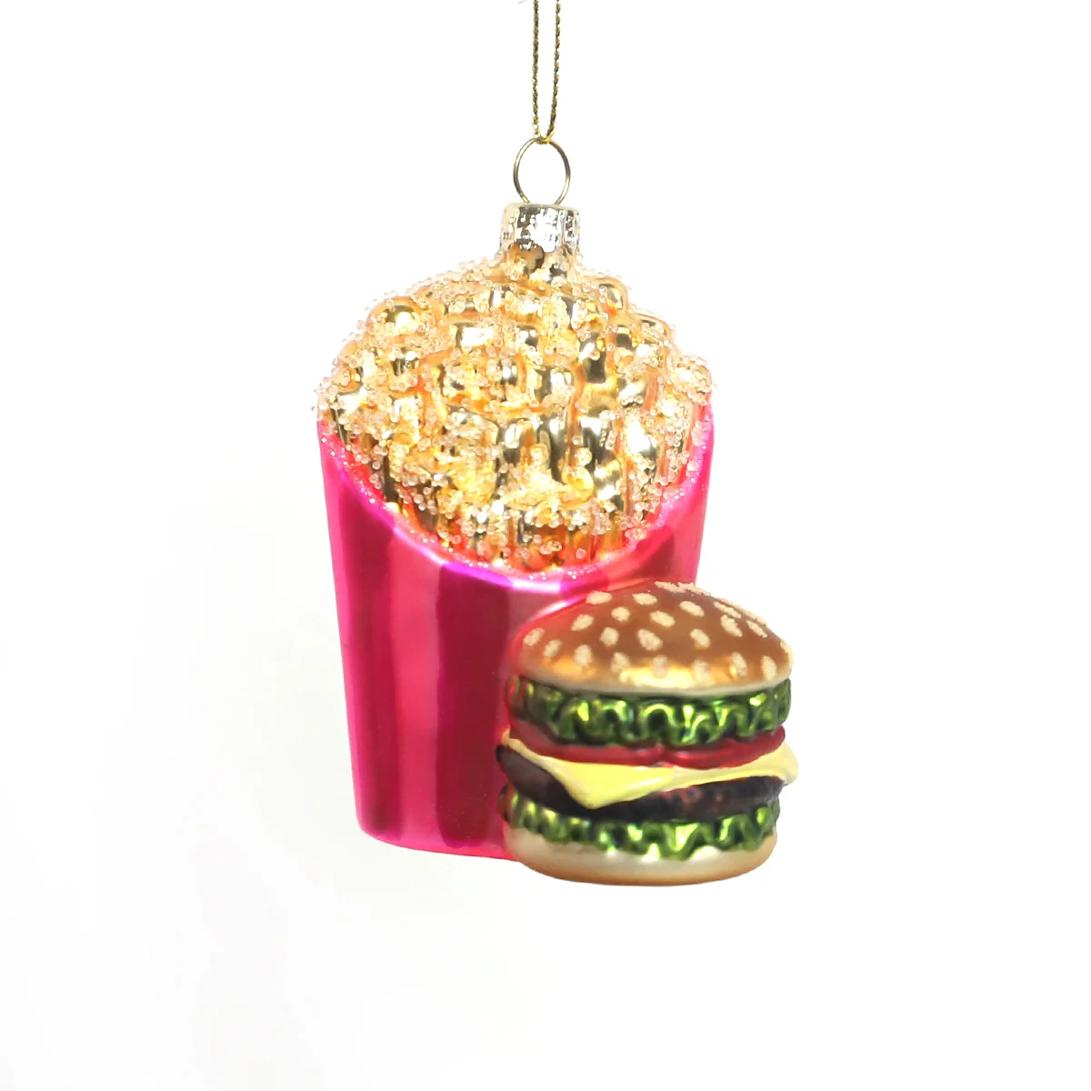 Ornamento Personalizzato per Alberi di Natale in Vetro Pendente con Cibo Specialità Souvenir Hamburgers Tacchi Chips Dipinti a Mano in Vetro
