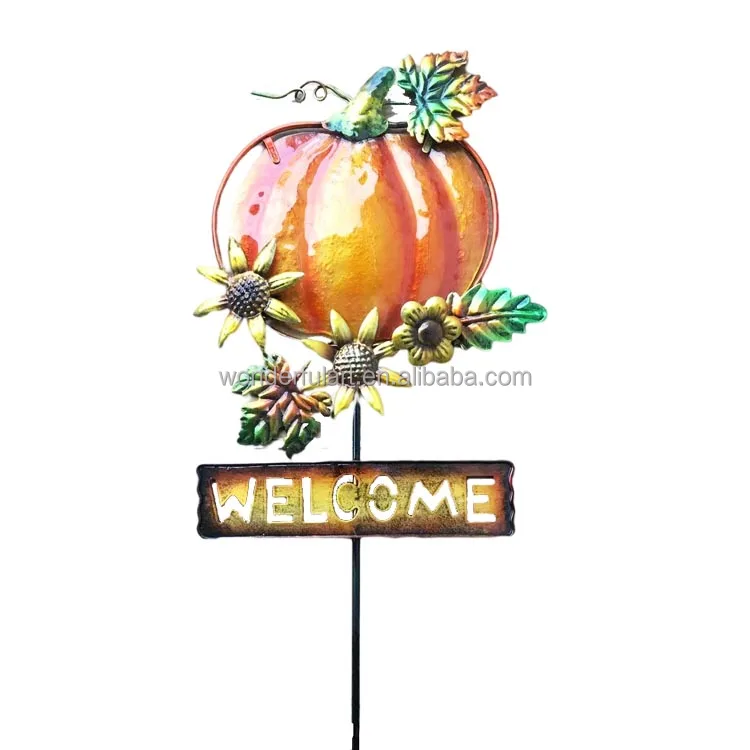 Hot Selling Halloween Pumpkin Pile Metal Jack Lantern Ghost Face and Witch Hat with Glitter Powder Garden Yard Sign Outdoor Part