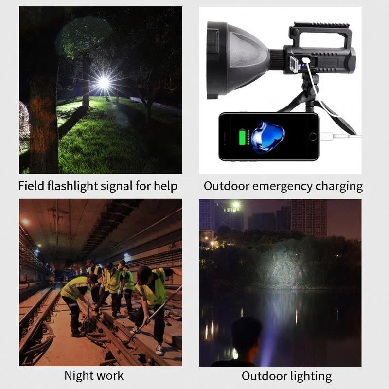 Portable XHP70 Torch Powerful LED Flashlight Waterproof Spotlight USB Rechargeable Searchlight with Base Fishing Light Lantern