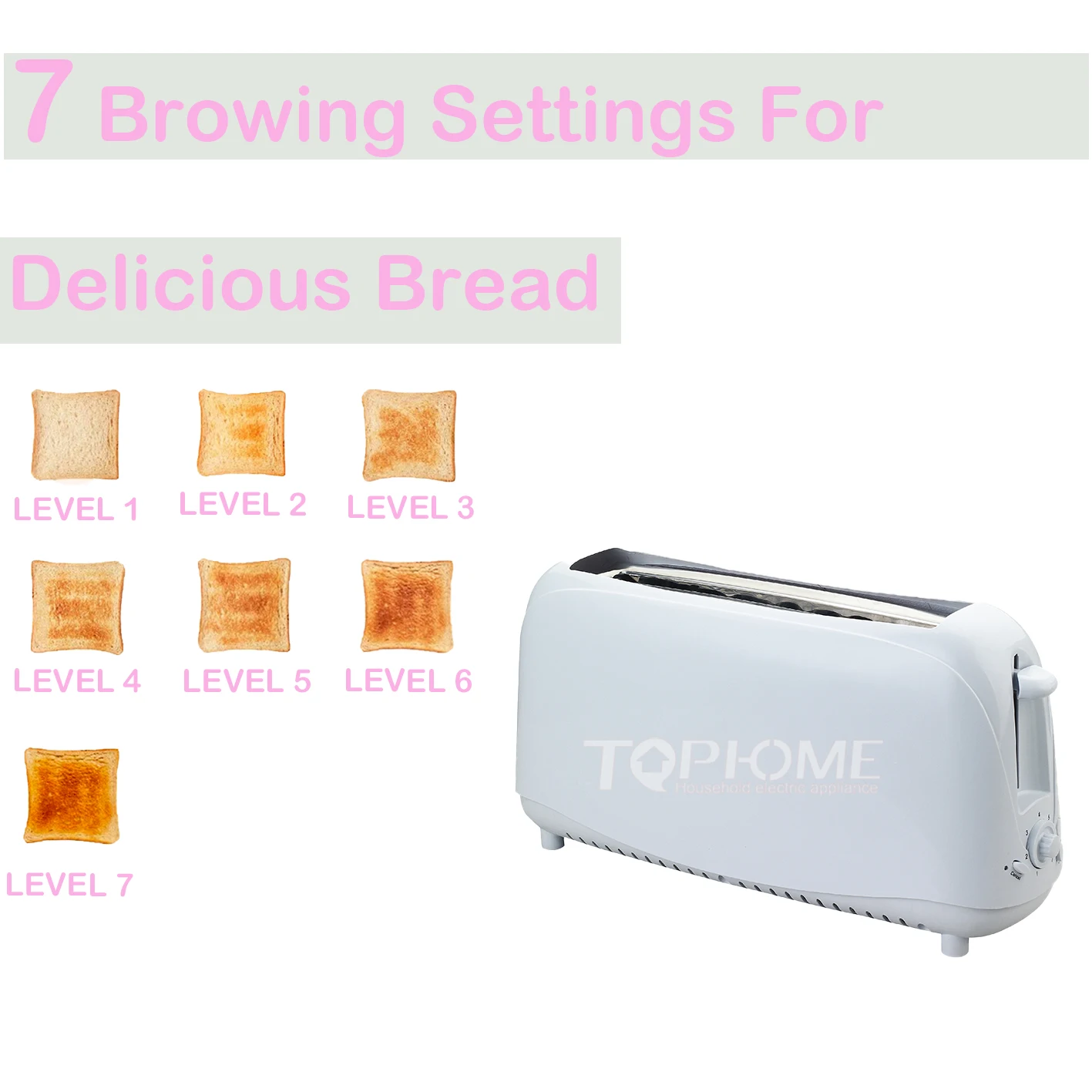 Long Slot 2 Slice Electric Household Toaster - Image 2