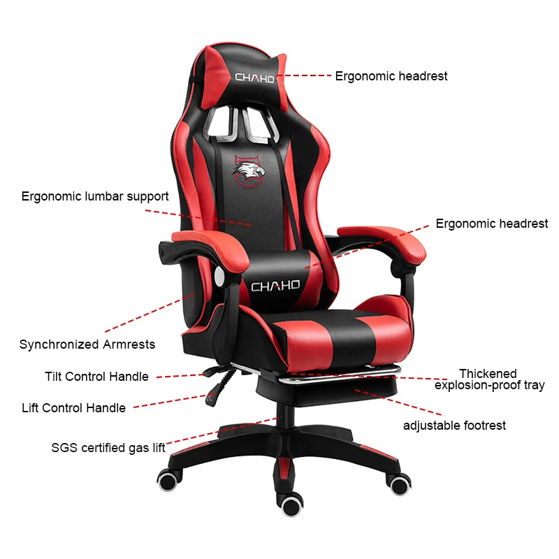 Custom PU Leather Scorpion Pro Chair Revolving Swivel Chair Black Red  Comfortable Office Gamer Gaming Chair for PC Console Cheap