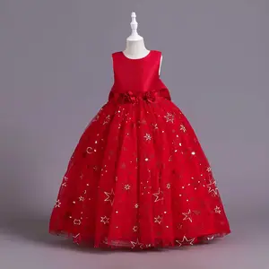 Children's Formal Dress Evening Printed Tulle Dresses Princess Sweet Christmas Evening Girls Party Kids Dresses Girls Clothing