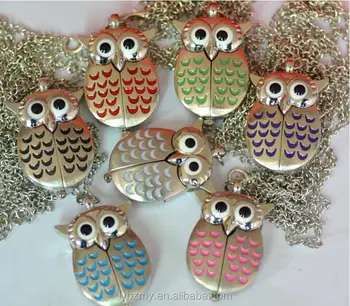 Wholesale Small size classic OWL Bronze Dia 27MM Pocket watch vintage Toy Pocket watch with necklace Chain SP004