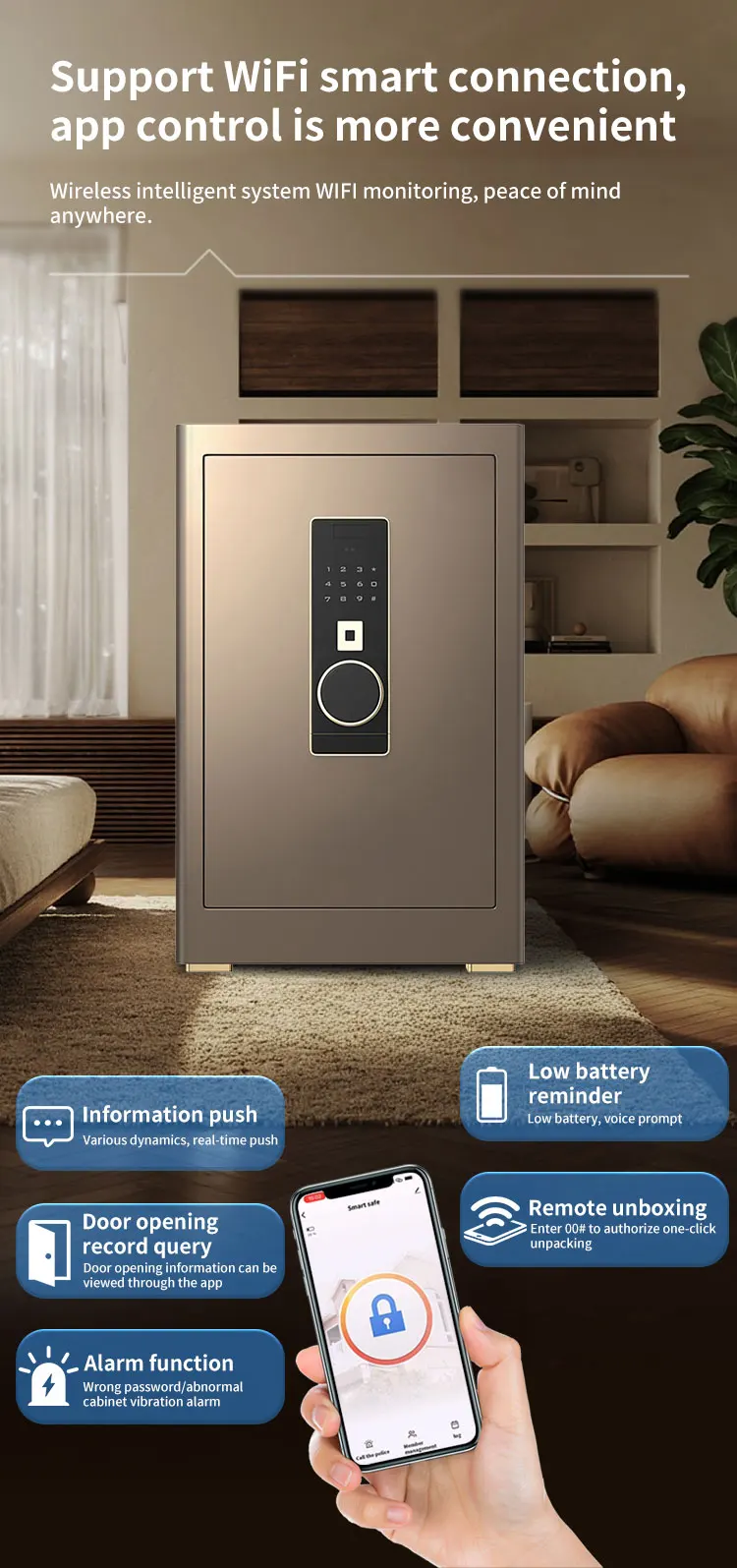 CEQSAFE High Quality Manufacturer Face Recognition TUYA APP Fingerprint Safe Box Electronic Digital Metal Safe Box factory