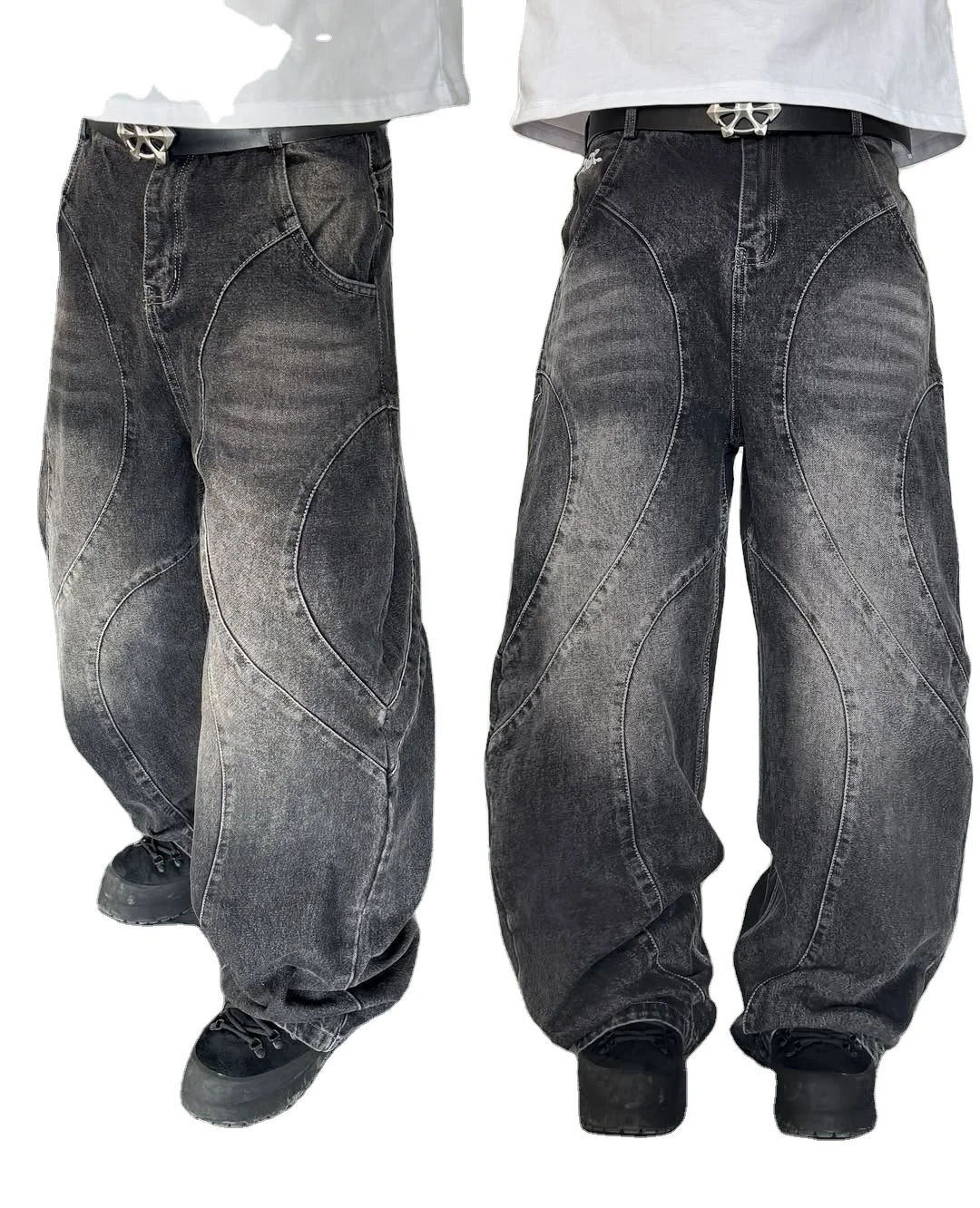 Salati High Quality Oem Custom Oversized Straight Wide Leg Wash Vintage Distressed Bootcut Flared Baggy Jeans Denim Pant for Men gallery 2