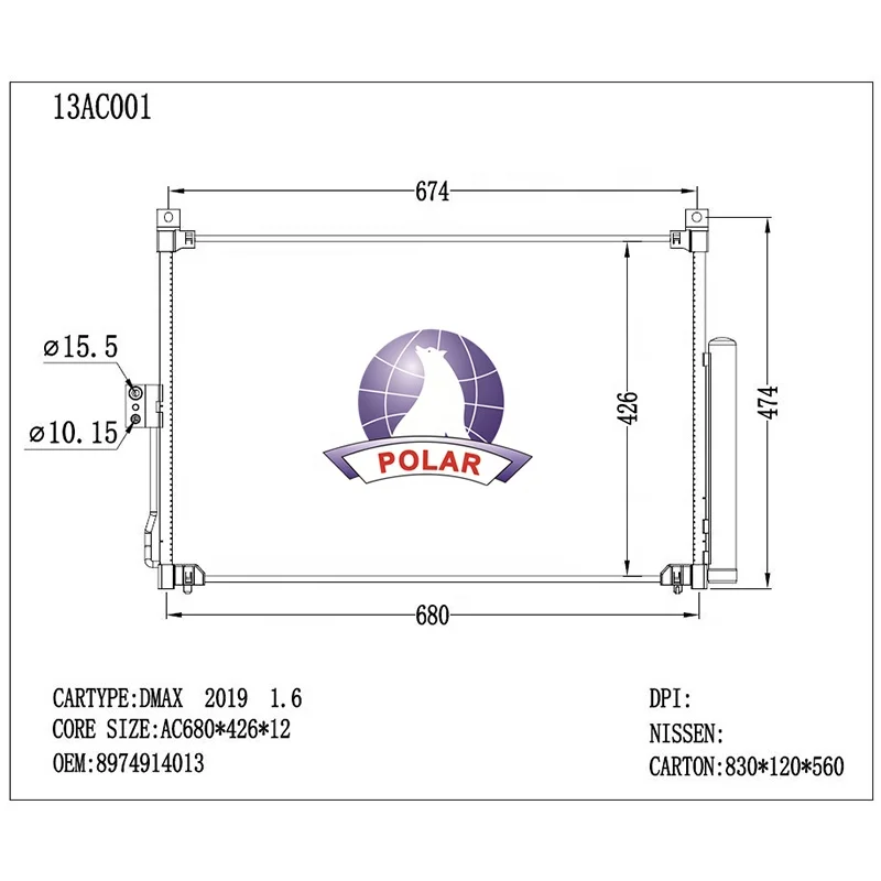 Top Supplier 13ac001 Car Ac Condenser For Isuzu Dmax 2019 1.6 High