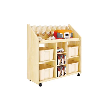 Music cabinet wooden kindergarten furniture High quality baby storage cabinet with compartments