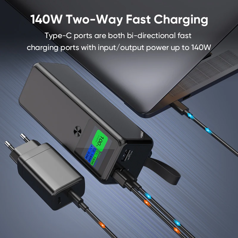 Smart Digital Display Phone Charge 140W Power Bank 27000mAh High Capacity Laptop Portable Charger Tablet Powerbank