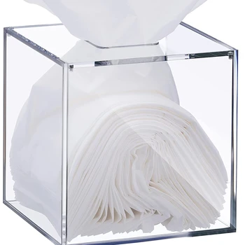 Clear Acrylic Tissue Box Cover 5.5x5.5x5.5'' Clear Tissue Holder Napkin Dispenser for Home Office Restaurant