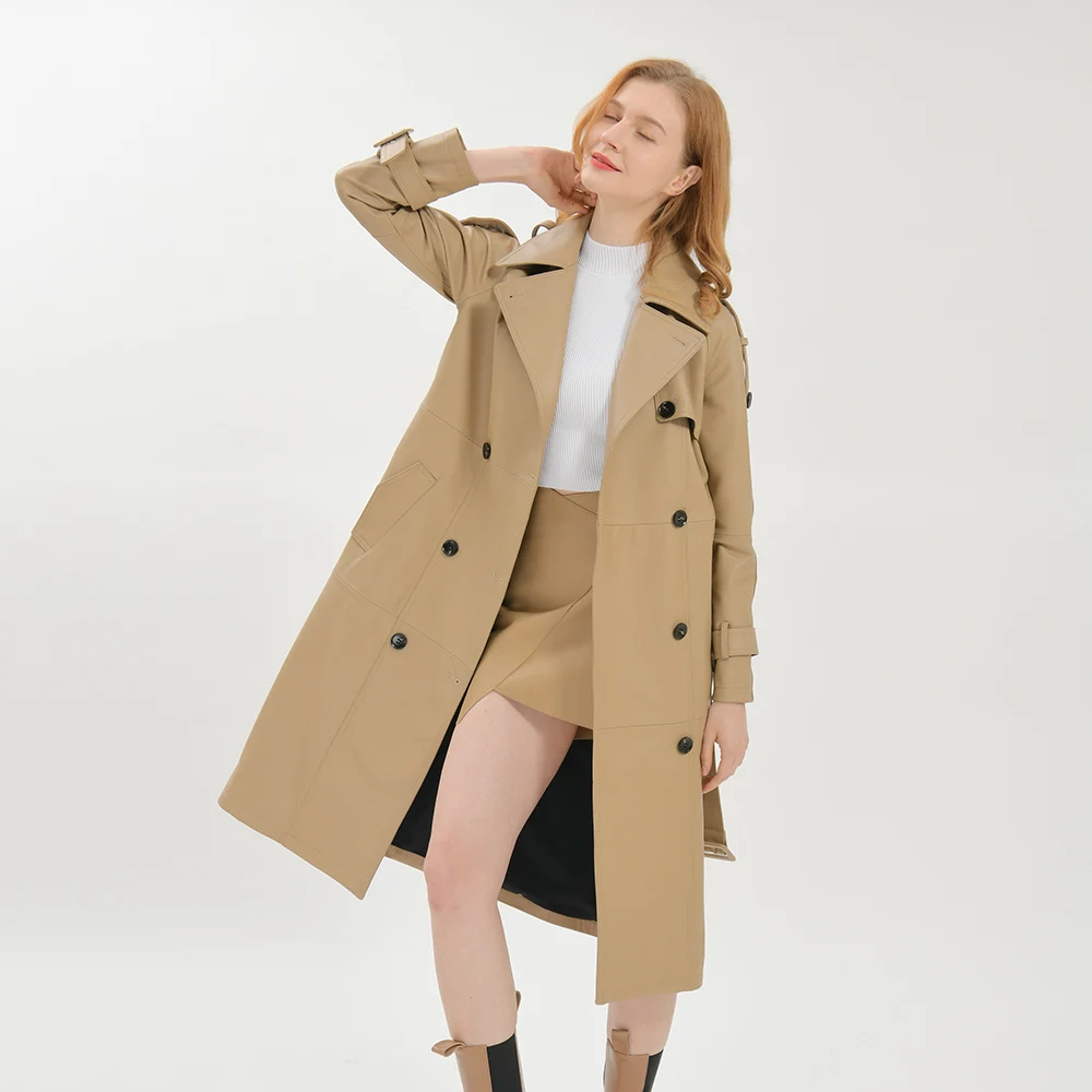 Custom Sexy Leather Trench Coat Hot Selling Genuine Leather Trench Coat Women
