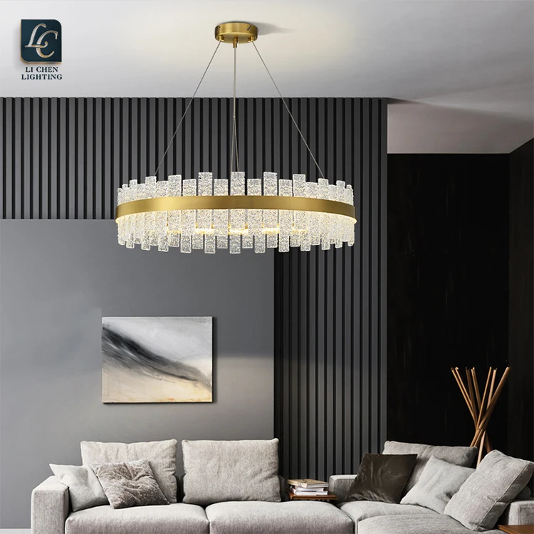 P0014 Luxury Textured Glass Chandelier – Creative Gold Art Suspension Lamp for Villa