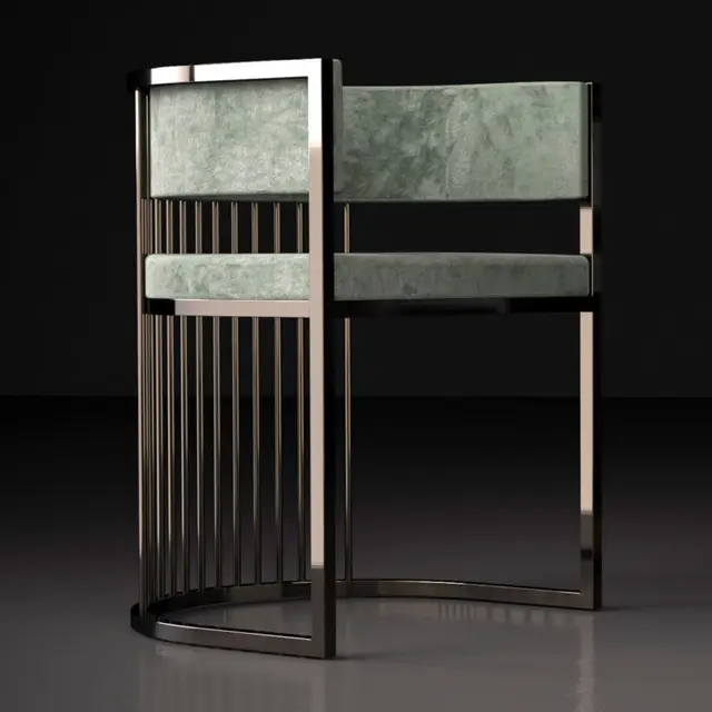 Modern High-end Italian Dining Chair Stainless Steel Frame Blue Velvet Armrest Dining Chair