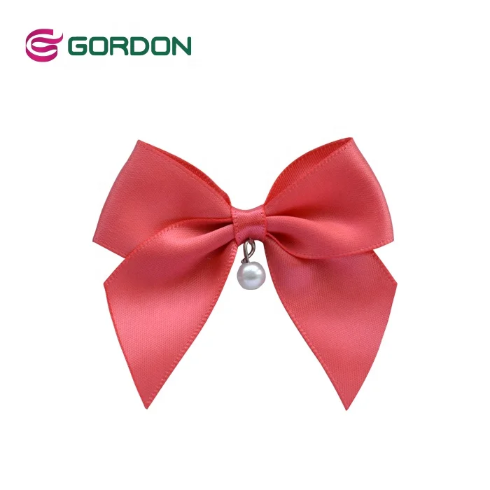 Custom Good Quality pink Color Pre Made Mini Satin Ribbon Bow