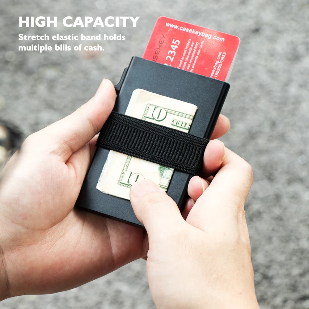 Slim Minimalist RFID Blocking Elastic Band Aluminum Money Clip Card Holder Popup Wallet