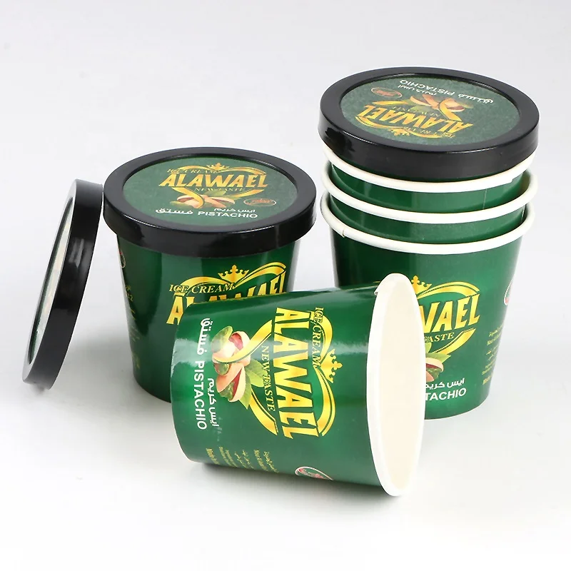 Custom LOGO Printed Craft Paper Ice Cream Cup Bowl Container with PE or Paper Lid