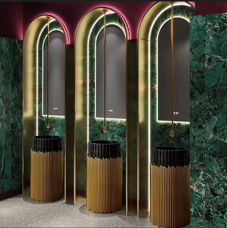 Designs Freestanding Sink Stainless Steel Pedestal Luxury Home Furniture Gold Pedestal Wash Basin Marble Stone Sink for Bathroom