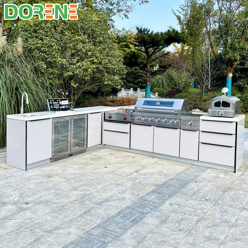 2021 Dorene Modern Modular L Shape Outdoor Mobile Camping Kitchens Island BBQ With Grill in the Garden