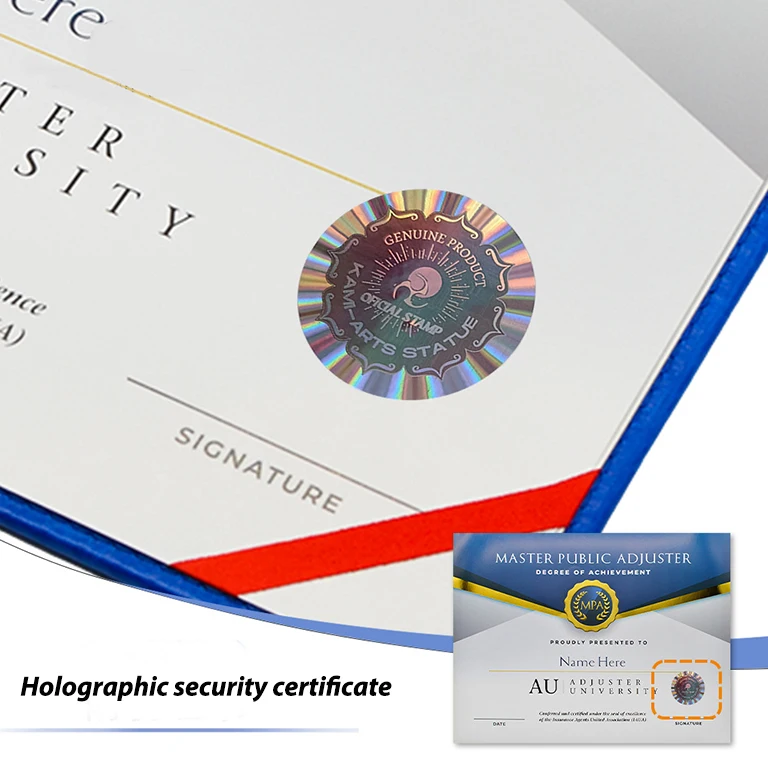 Anticounterfeit Hologram Sticker Paper With Watermark Logo for University Graduate Diploma Letterhead Printing Certificate Paper