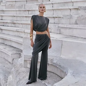 K24S52105 Fall Women's Streetwear Elegant Two Piece Sets Fashion Tops Flared Pant Suit