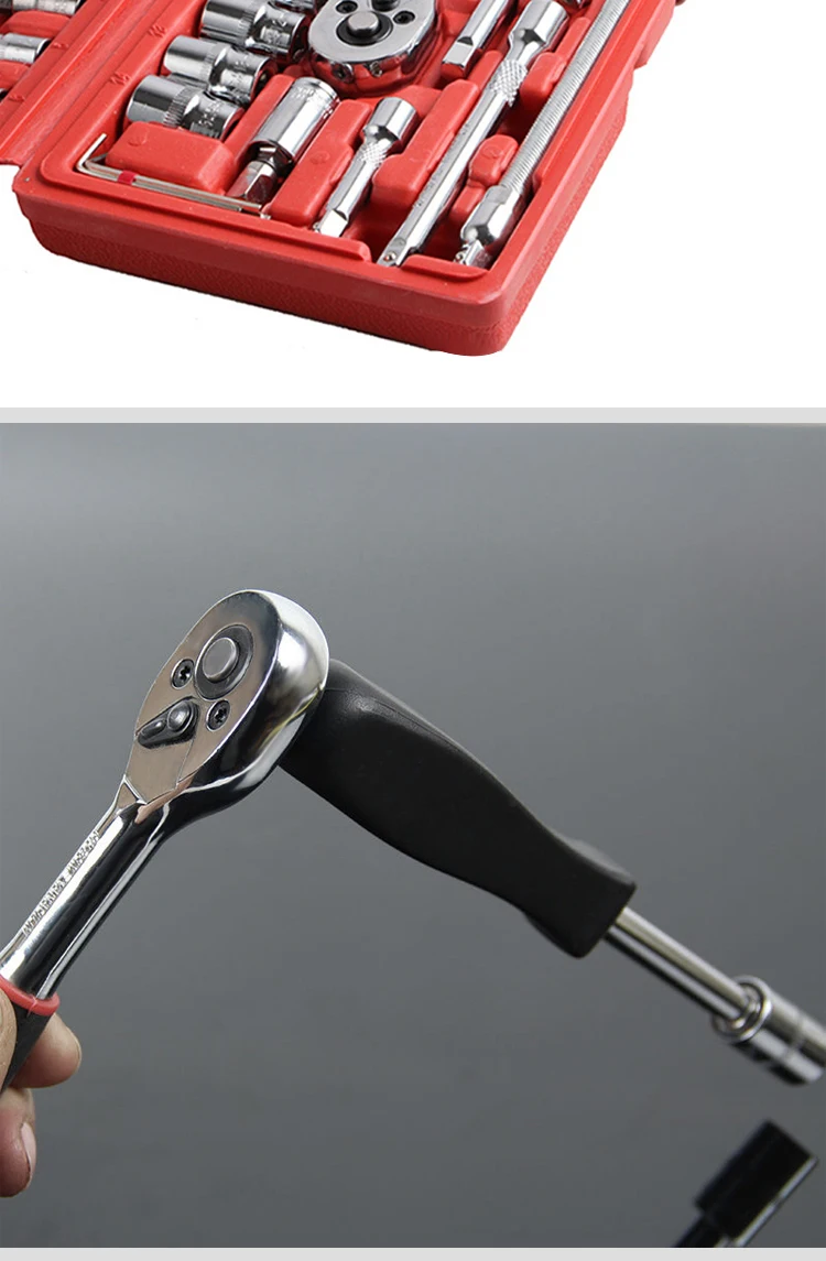 Factory direct selling heavy standard hand tools 46 piece auto repair kit socket wrench set plastic box